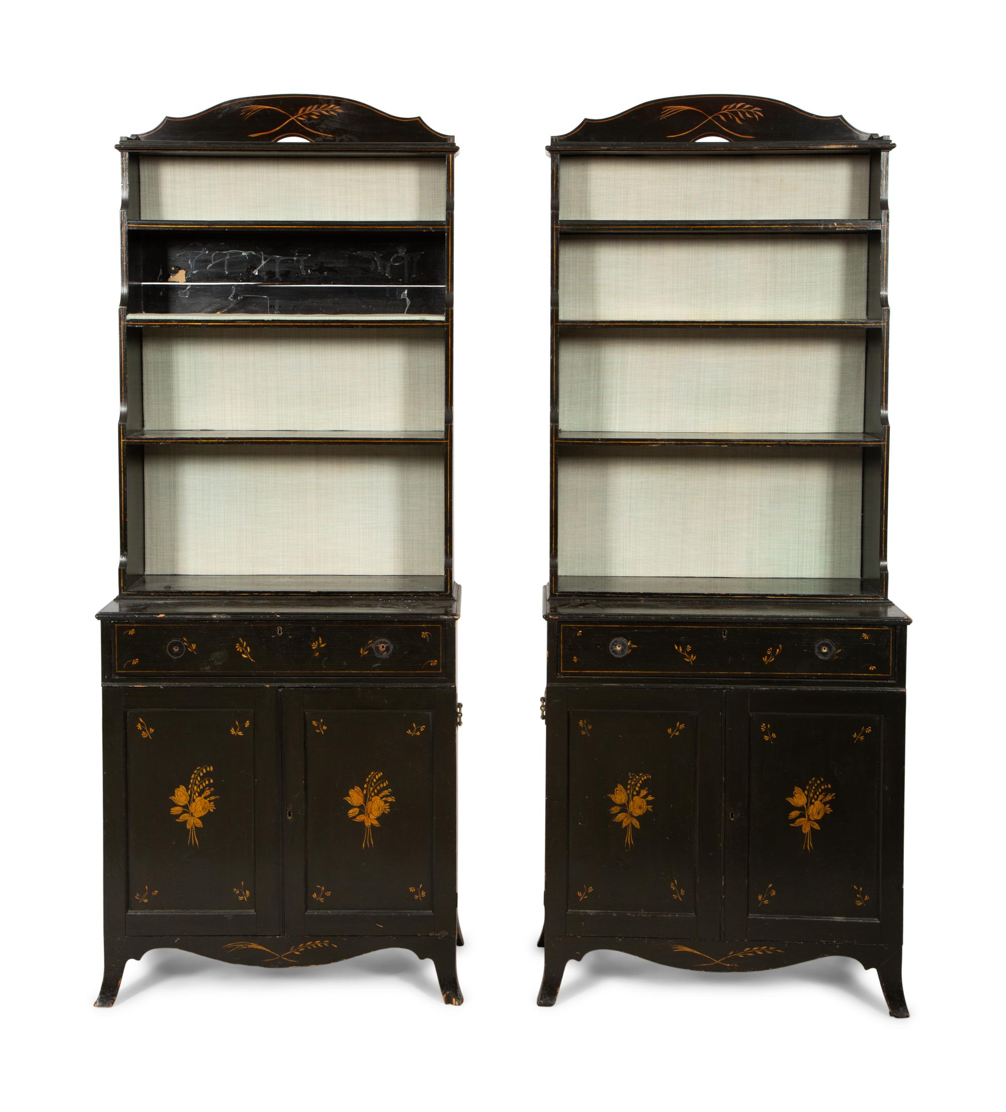 A Pair of English Painted Waterfall Bookcases