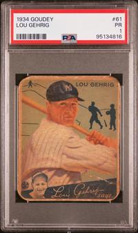 A 1934 Goudey Lou Gehrig Baseball Card No. 61 (PSA 1)