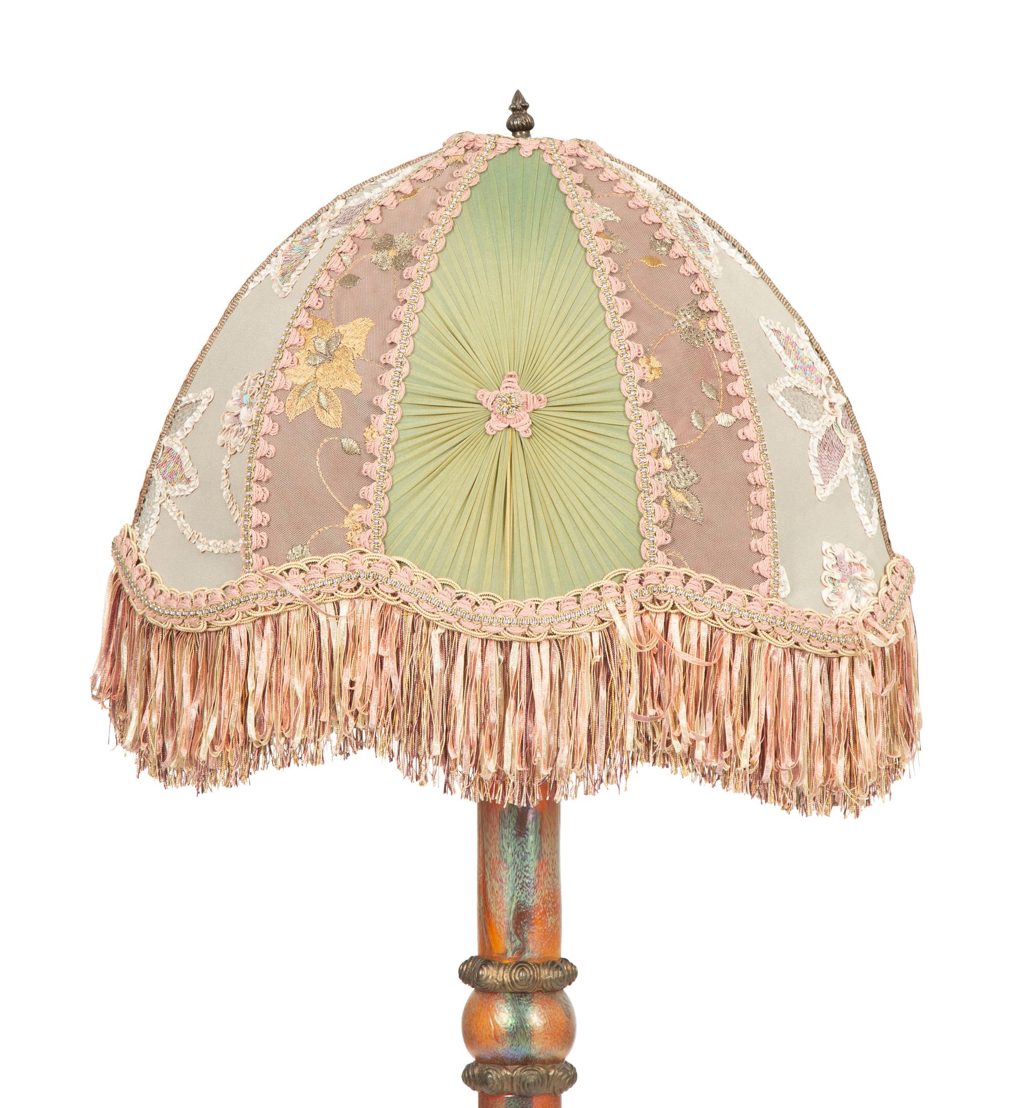 A Gilt Metal and Iridescent Glass Floor Lamp