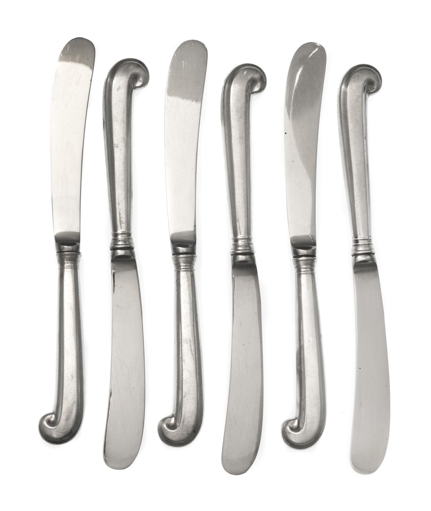 A Set of Twelve American Silver Butter Spreaders, Stieff Co., Baltimore, MD, some engraved Deborah to the handle, with stainless steel