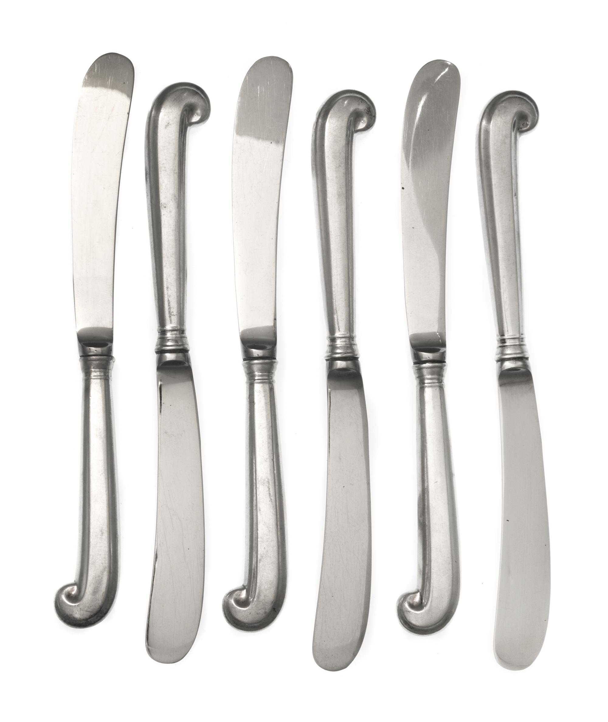 A Set of Twelve American Silver Butter Spreaders, Stieff Co., Baltimore, MD, some engraved Deborah to the handle, with stainless steel