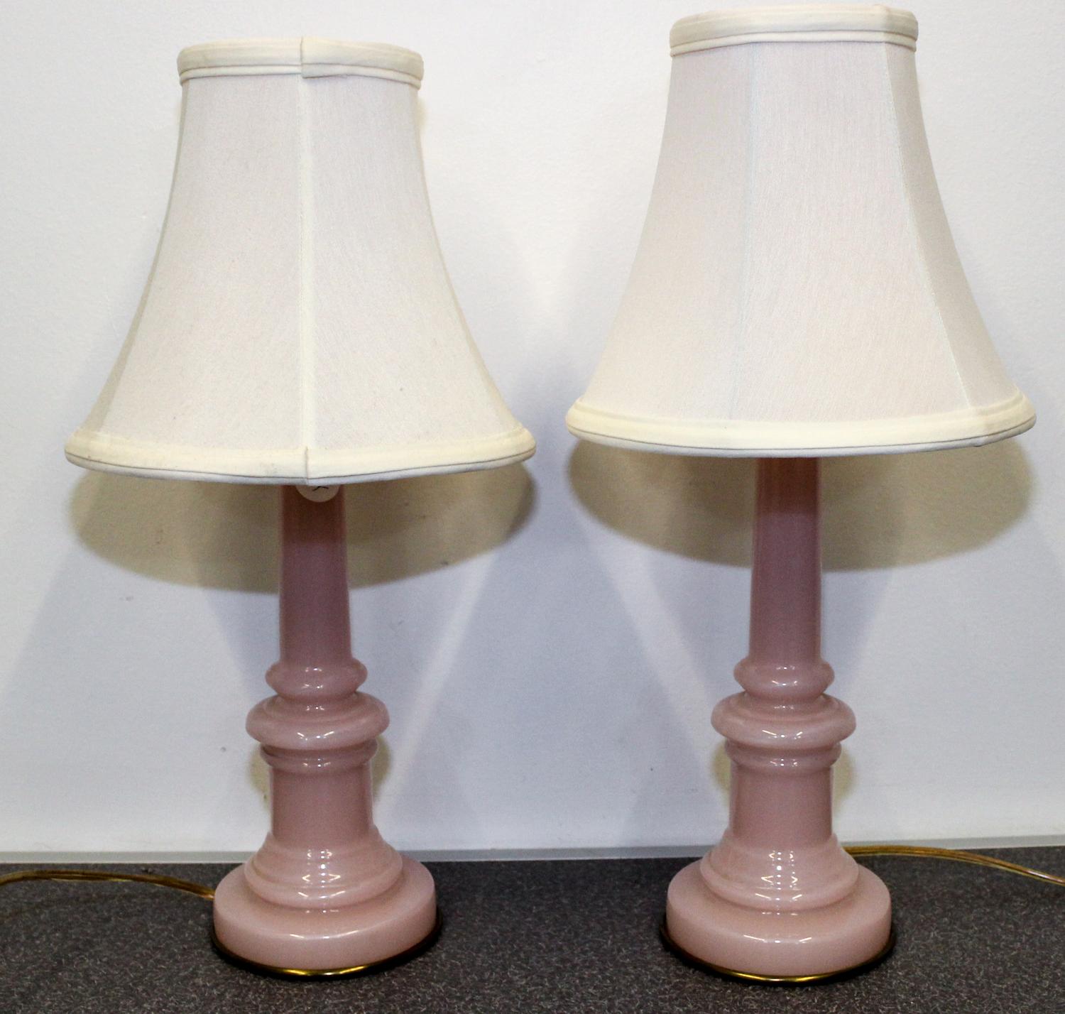Two Continental Pink Opaline Glass Table Lamps