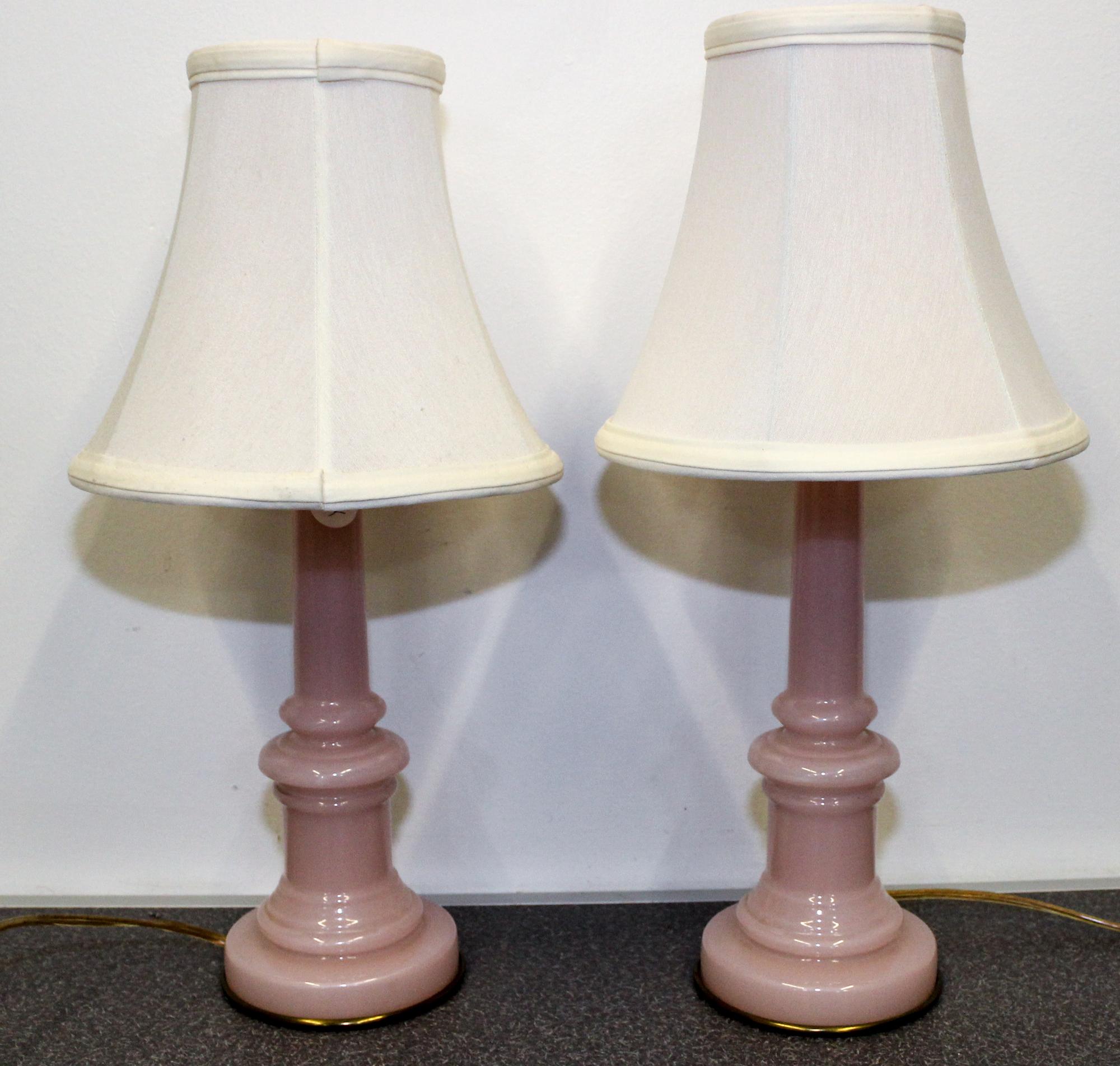 Two Continental Pink Opaline Glass Table Lamps