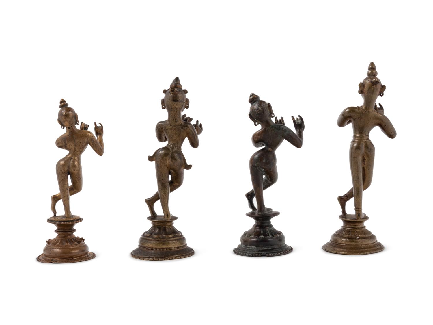 Four Indian Bronze Figures of Attendants