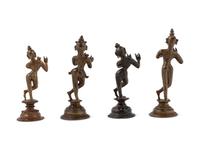 Four Indian Bronze Figures of Attendants