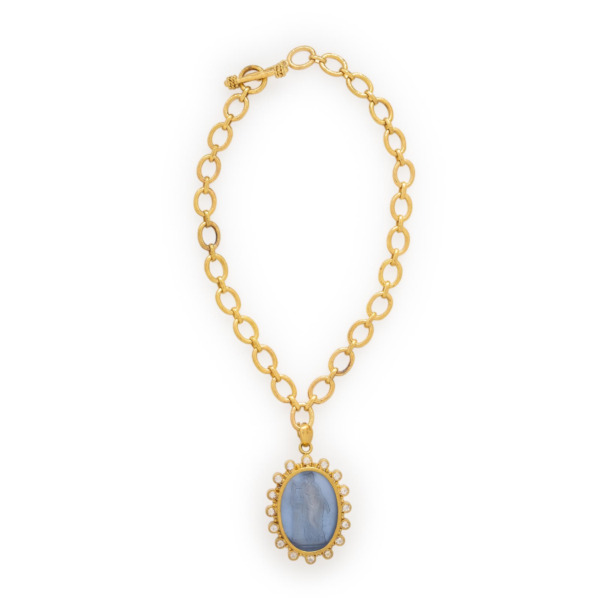 Elizabeth Locke, Venetian Glass 'Erato' Intaglio, Moonstone, and Yellow Gold Pendant Brooch and Chain Necklace
