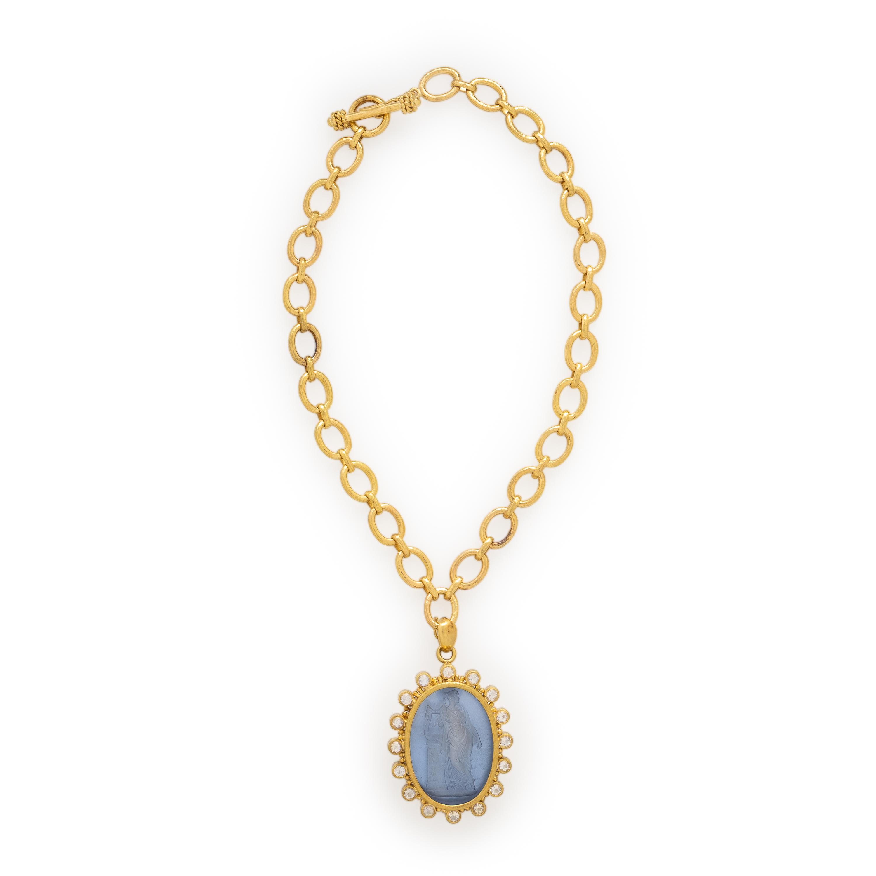 Elizabeth Locke, Venetian Glass 'Erato' Intaglio, Moonstone, and Yellow Gold Pendant Brooch and Chain Necklace