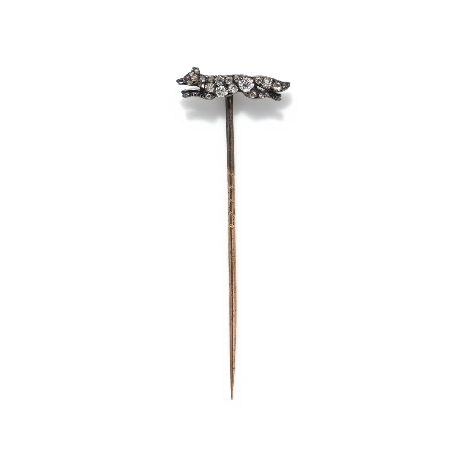 ANTIQUE, YELLOW GOLD, DIAMOND, AND RUBY TIE PIN