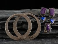 Sterling Silver Bangle Bracelets, Ring, and Earrings with 14K Gold Accents