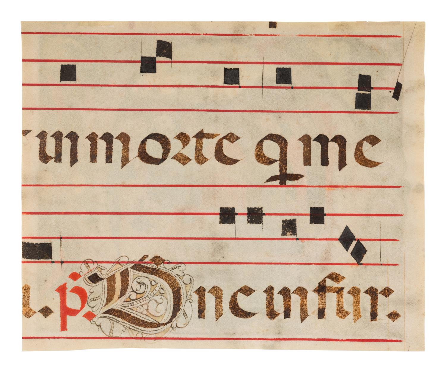 NORTH ITALIAN ILLUMINATOR A partial leaf from a Choir Book, with a historiated initial ‘C’ of the Funeral Service, in Latin, illuminated manuscript on parchment [Italy, Lombardy or Piedmont, c. 1490-1500]