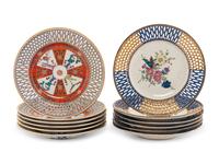 Two Sets of Six Herend Porcelain Reticulated Dessert Plates