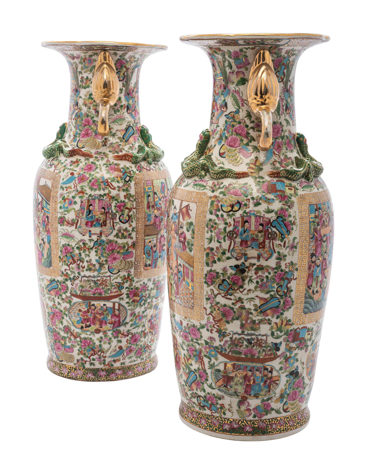 A Pair of Chinese Export Famille Rose Porcelain Vases