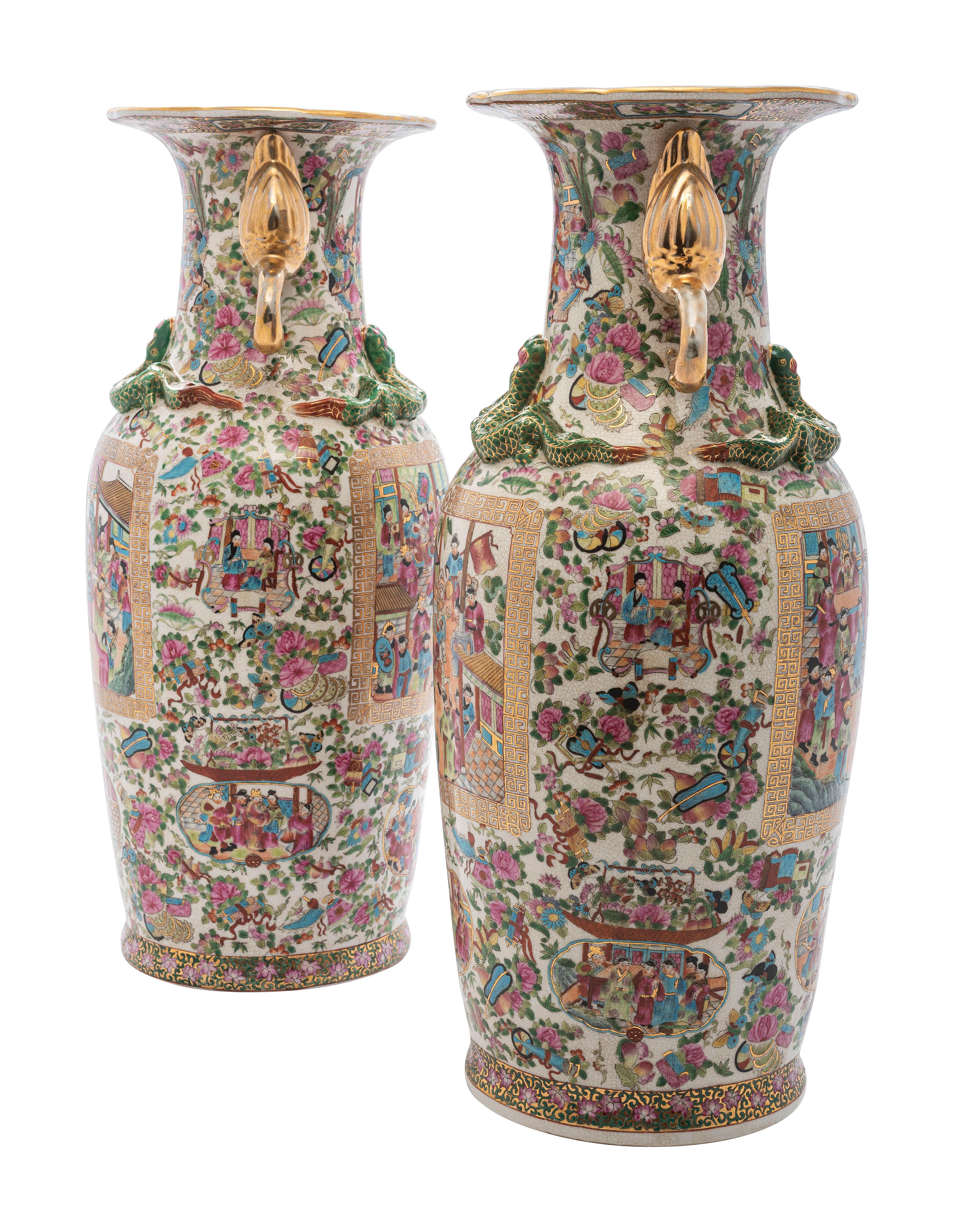 A Pair of Chinese Export Famille Rose Porcelain Vases