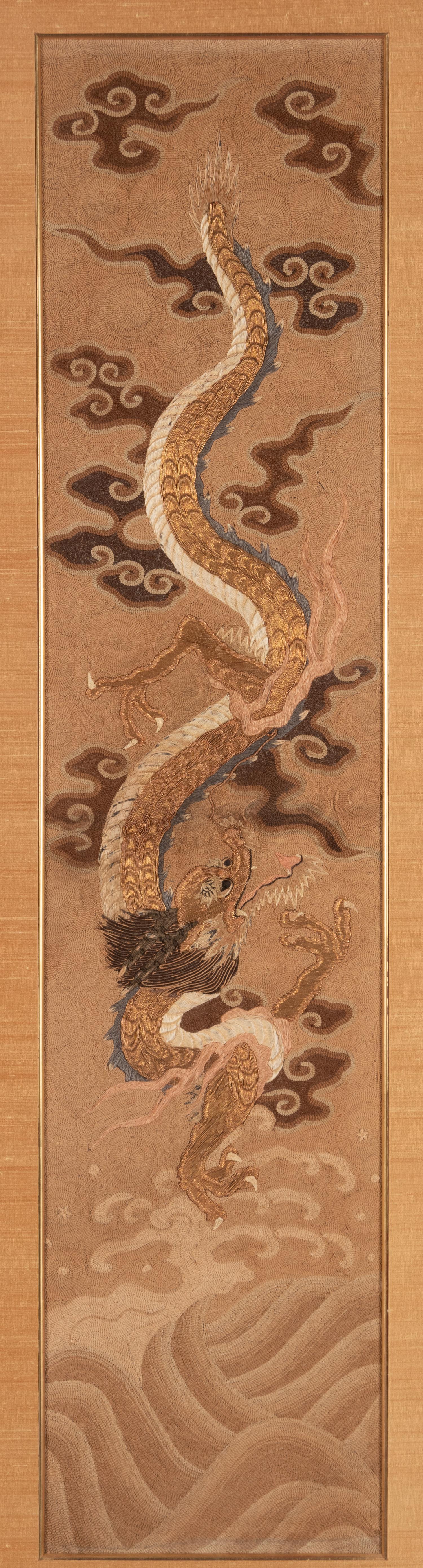 A Embroidered Silk ‘Dragon’ Panel