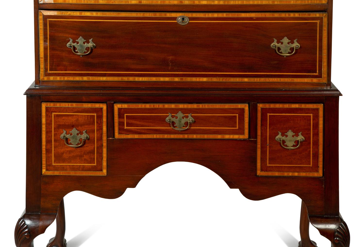 A Queen Anne Style Mahogany and Satinwood High Chest