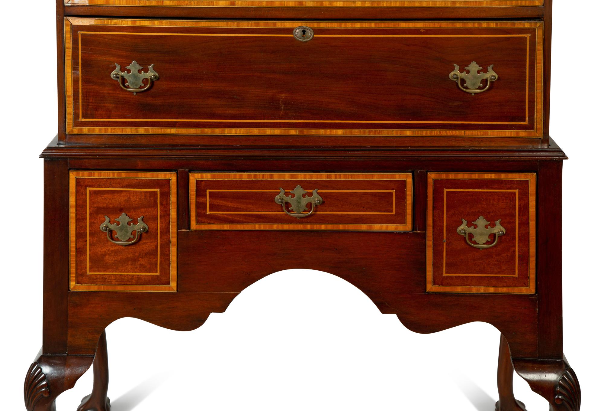 A Queen Anne Style Mahogany and Satinwood High Chest