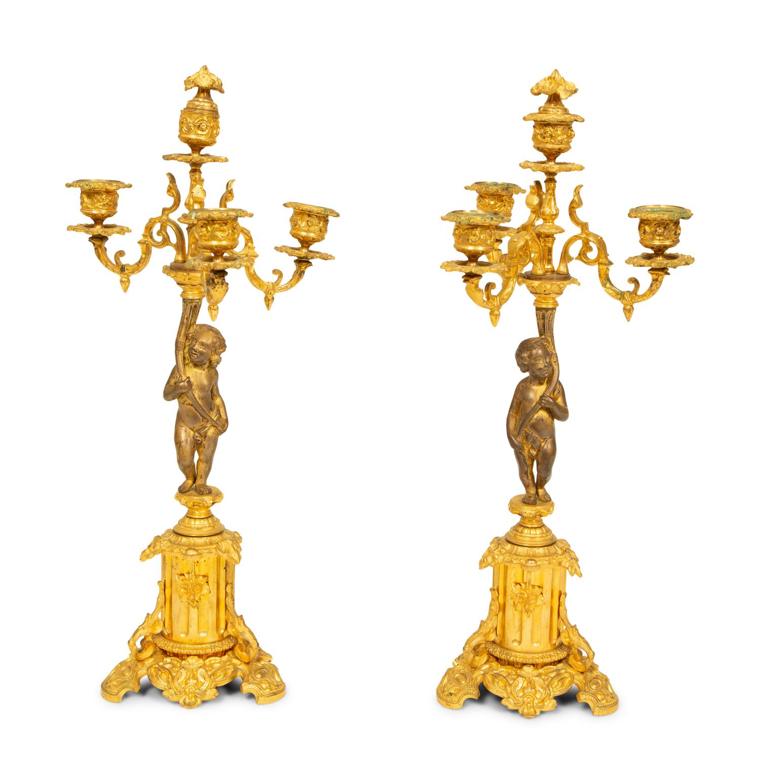 A Pair of Louis XV Style Gilt Bronze Candlesticks — 20TH CENTURY