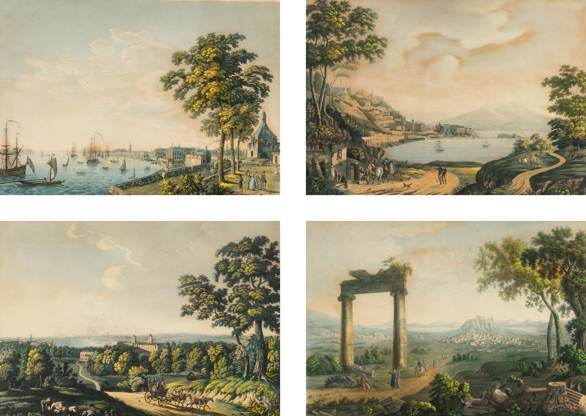 A Set of Four French Topographical Colored Engravings