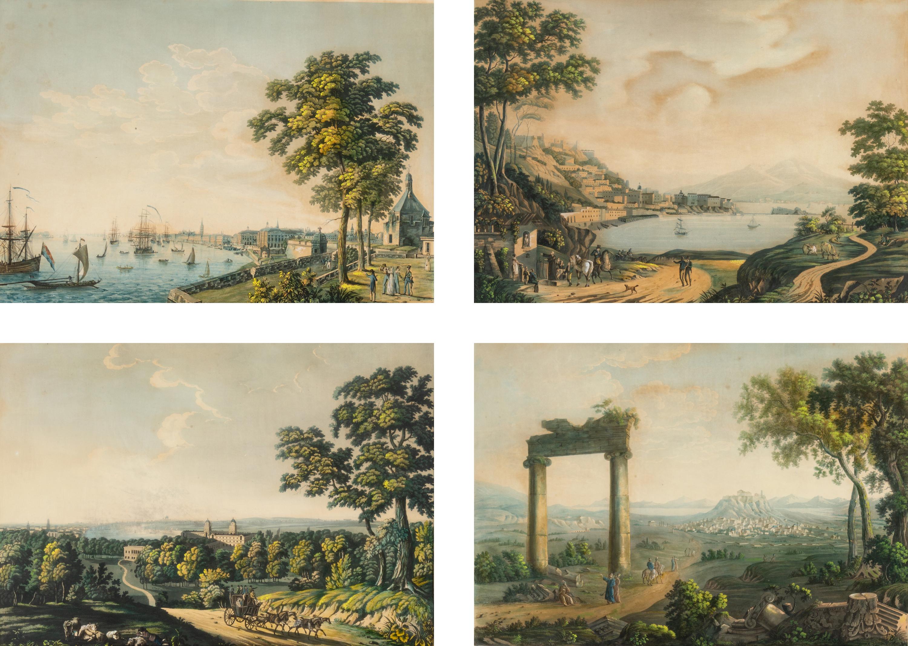 A Set of Four French Topographical Colored Engravings