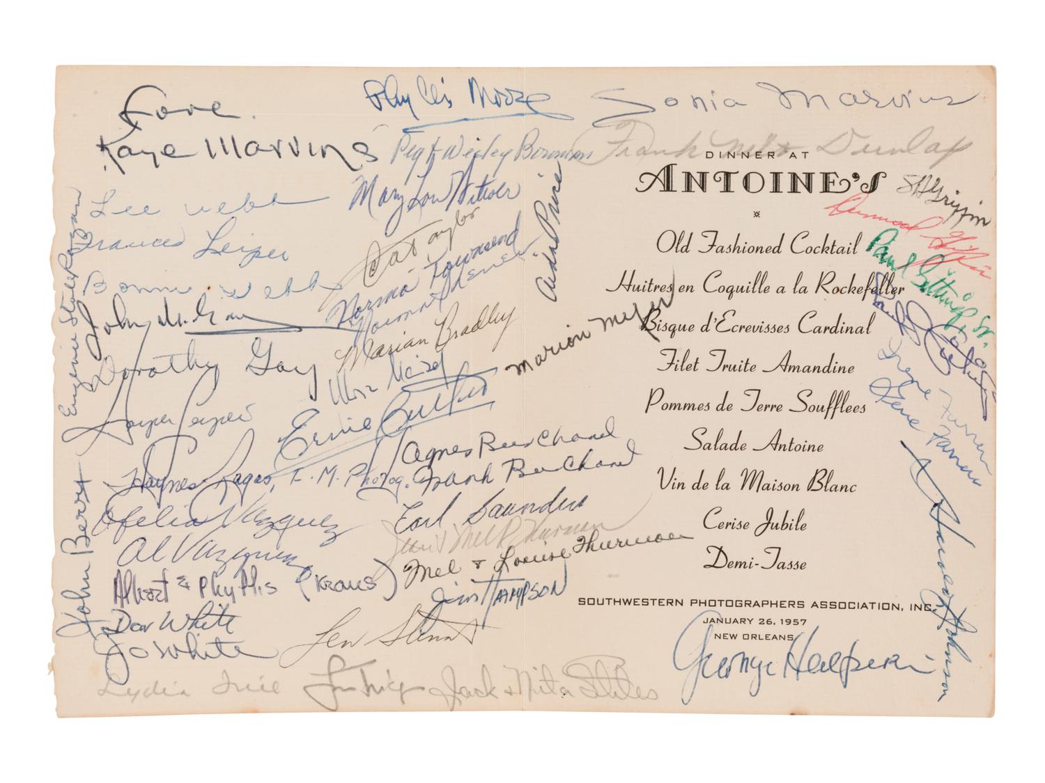 Marchand Court (menu for the Southwestern Photographer's Association dinner, at Antoine's, New Orleans, January 26, 1957) , 1957
