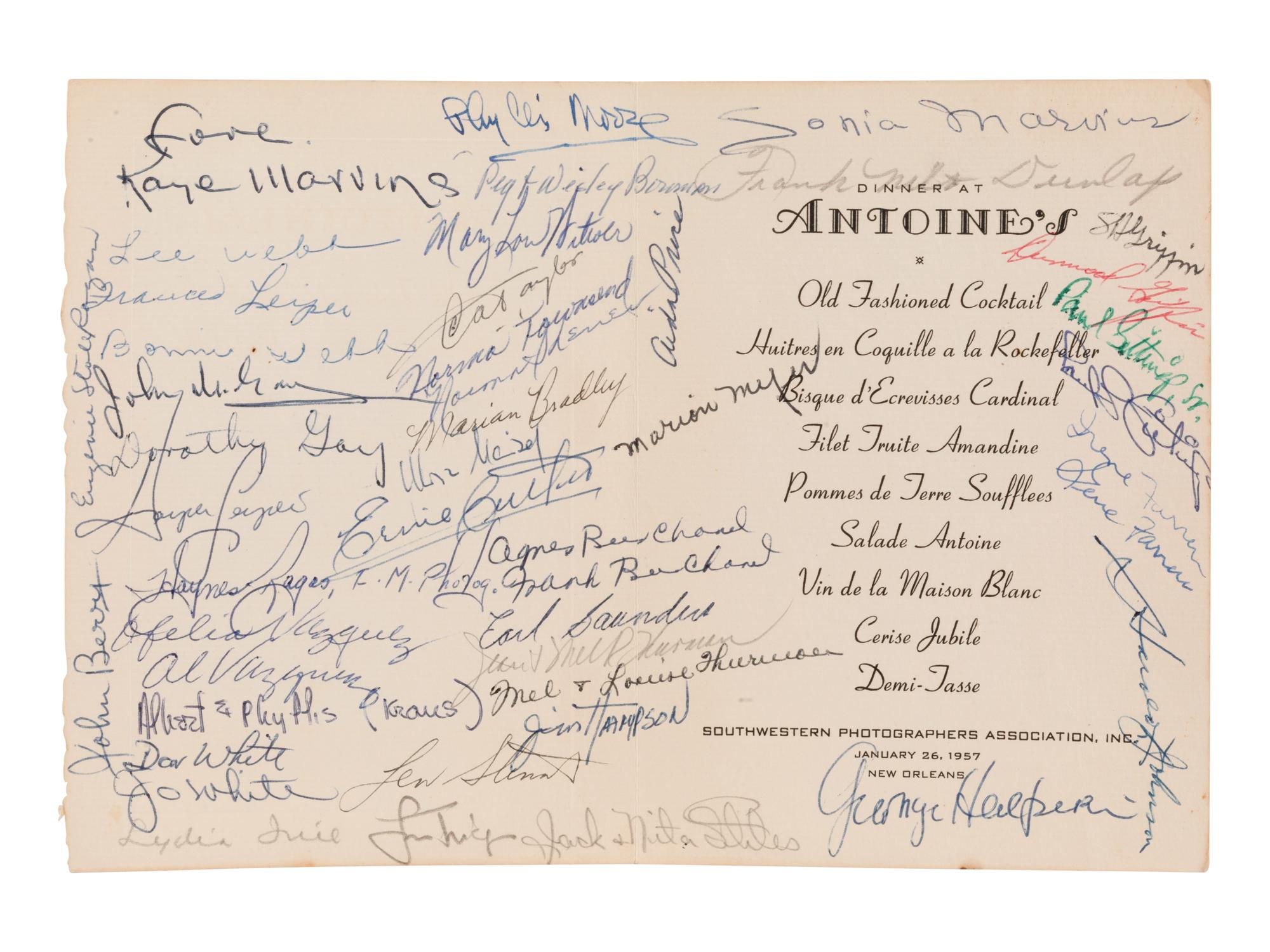 Marchand Court (menu for the Southwestern Photographer's Association dinner, at Antoine's, New Orleans, January 26, 1957) , 1957