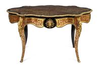 A Napoleon III Gilt Bronze Mounted Boulle Marquetry Center Table, Height 30 x width 53 x depth 32 1/4 inches.