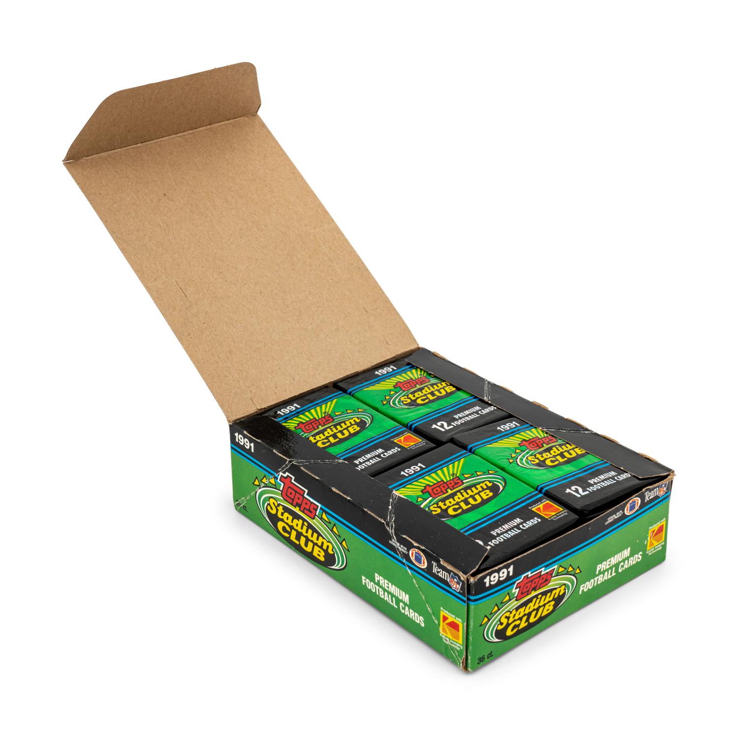 A Group of Five Unopened Boxes of 1991 Topps Stadium Club Football Cards (Possible Brett Favre Rookie)