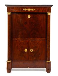 An Empire Gilt Bronze Mounted Mahogany Secretaire a Abattant Height 55 1/2 x width 38 1/2 x depth 17 5/8 inches. — EARLY 19TH CENTURY