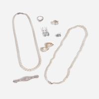 A Collection of Diamond, Pearl, and Aquamarine Jewelry