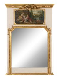 A French Painted and Parcel Gilt Trumeau Mirror