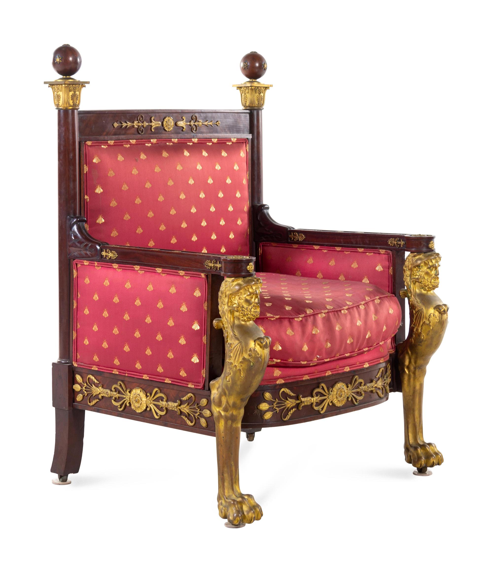 An Empire Gilt Bronze Mounted Mahogany Bergère