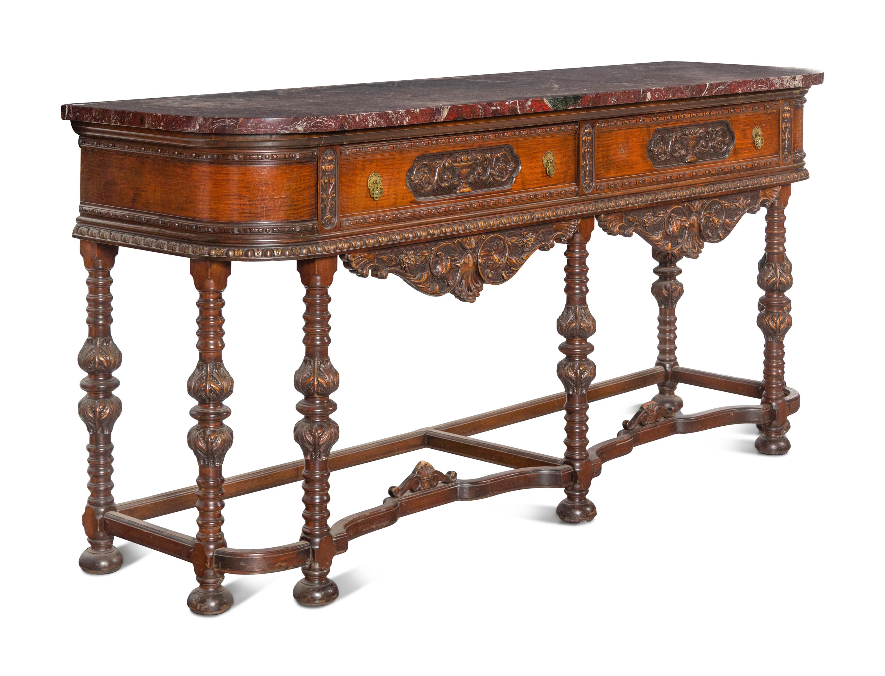An Italian Carved Walnut Marble-Top Server