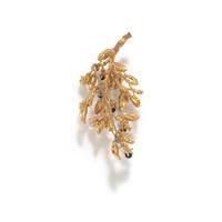 LAPIS LAZULI, CULTURED PEARL, AND YELLOW GOLD FOLIATE BROOCH