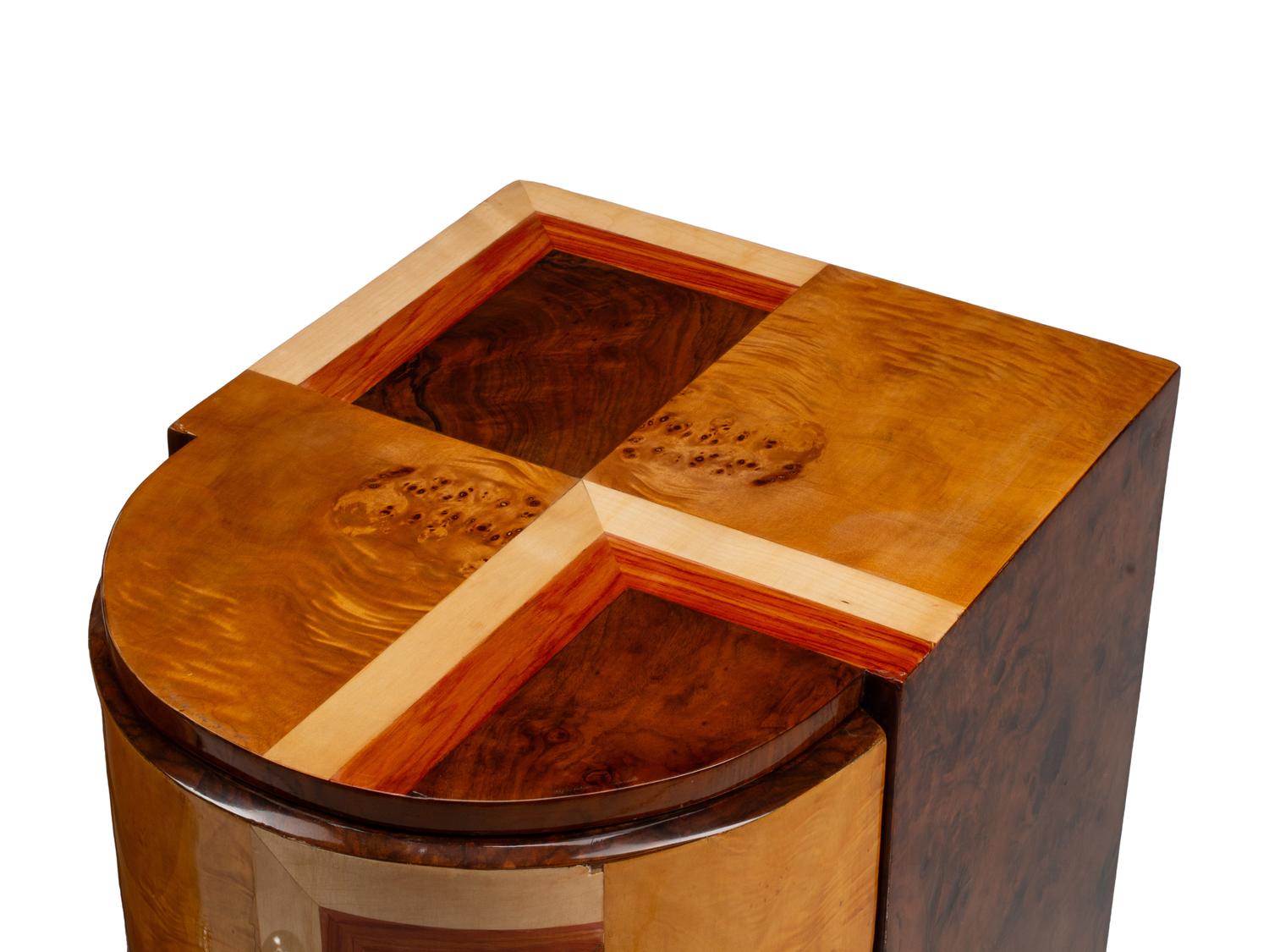 A Pair of Art Deco Style Burlwood Bedside Cabinets
