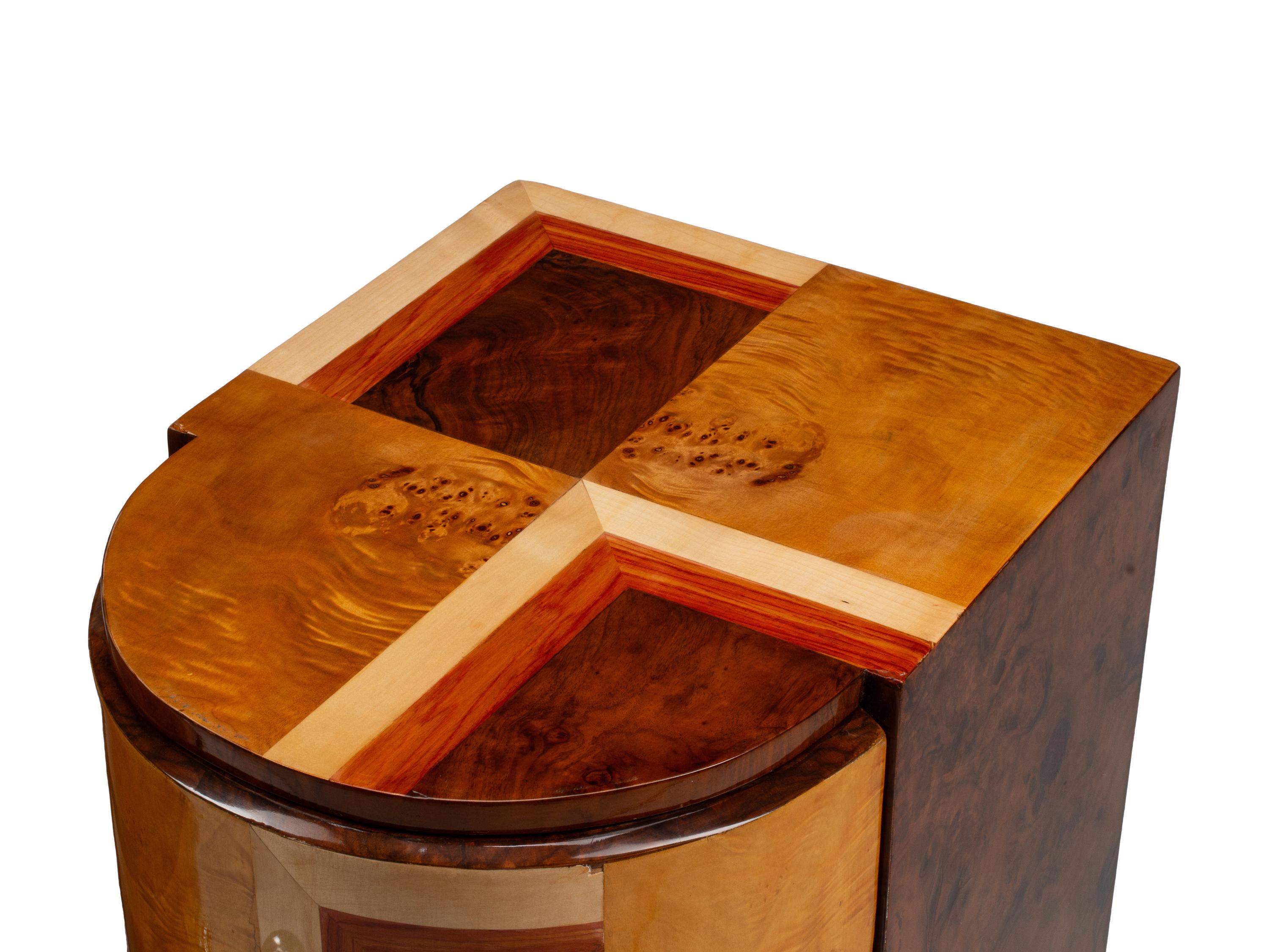 A Pair of Art Deco Style Burlwood Bedside Cabinets