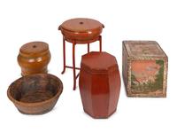 Five Asian Lacquer and Painted Wood Containers — 20TH CENTURY