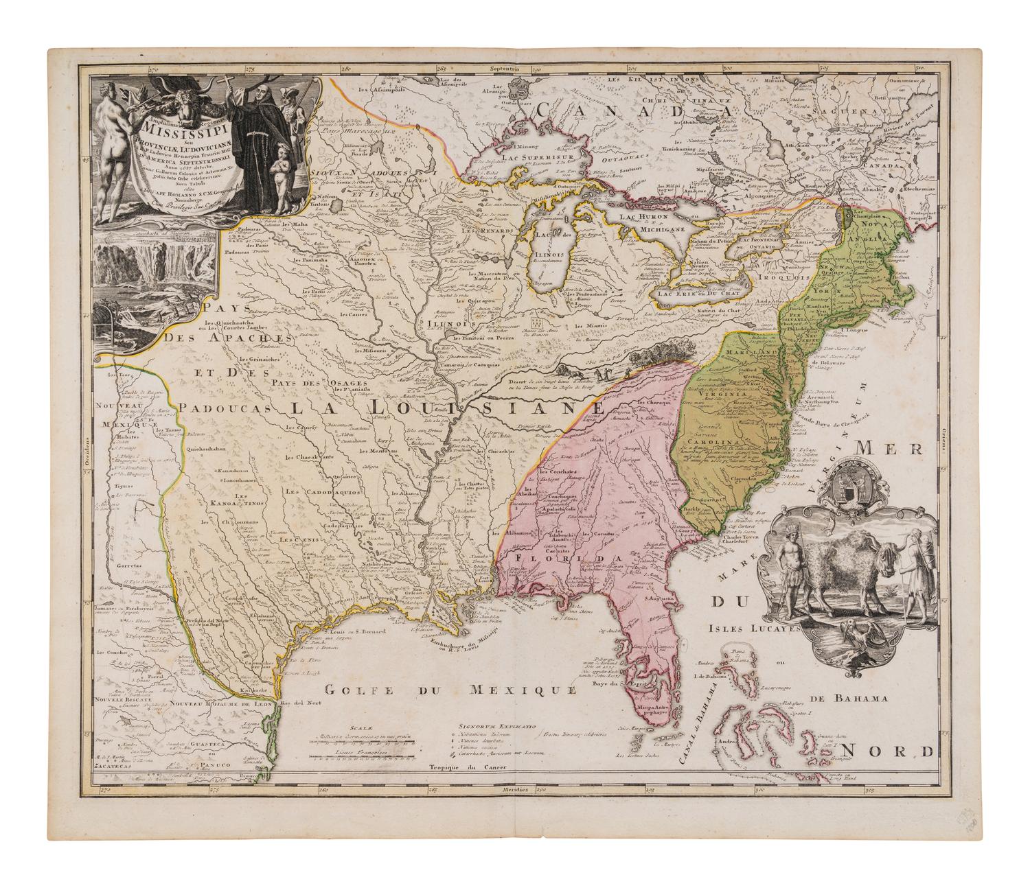 [MAP]. HOMANN, Johann Baptist (1663-1724). Amplissimae Regionis Mississipi Seu Provinciae Ludovicianae . Nuremburg, [ca 1720].