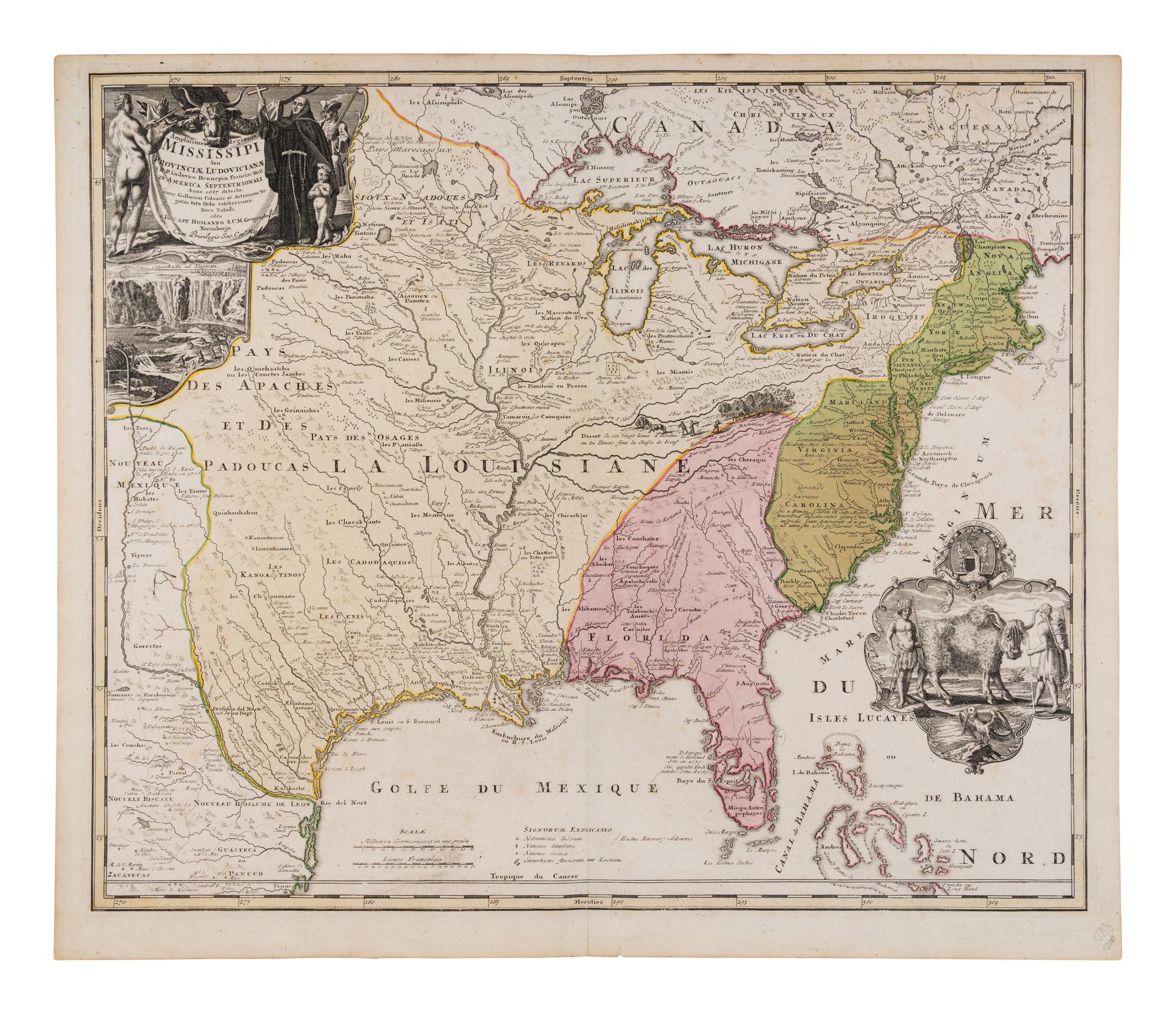 [MAP]. HOMANN, Johann Baptist (1663-1724). Amplissimae Regionis Mississipi Seu Provinciae Ludovicianae . Nuremburg, [ca 1720].