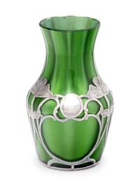 An Art Nouveau Silver Overlay Glass Vase