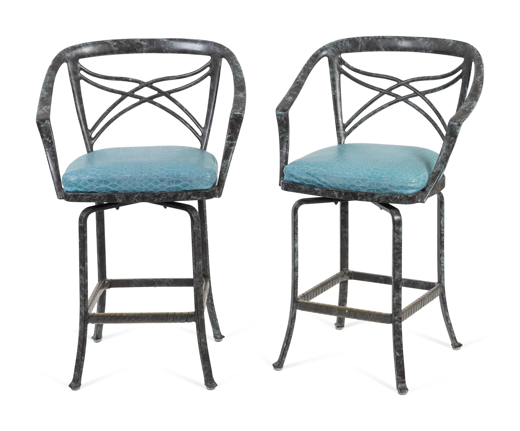 A Set of Six Patinated Metal Bar Stools — 20TH CENTURY