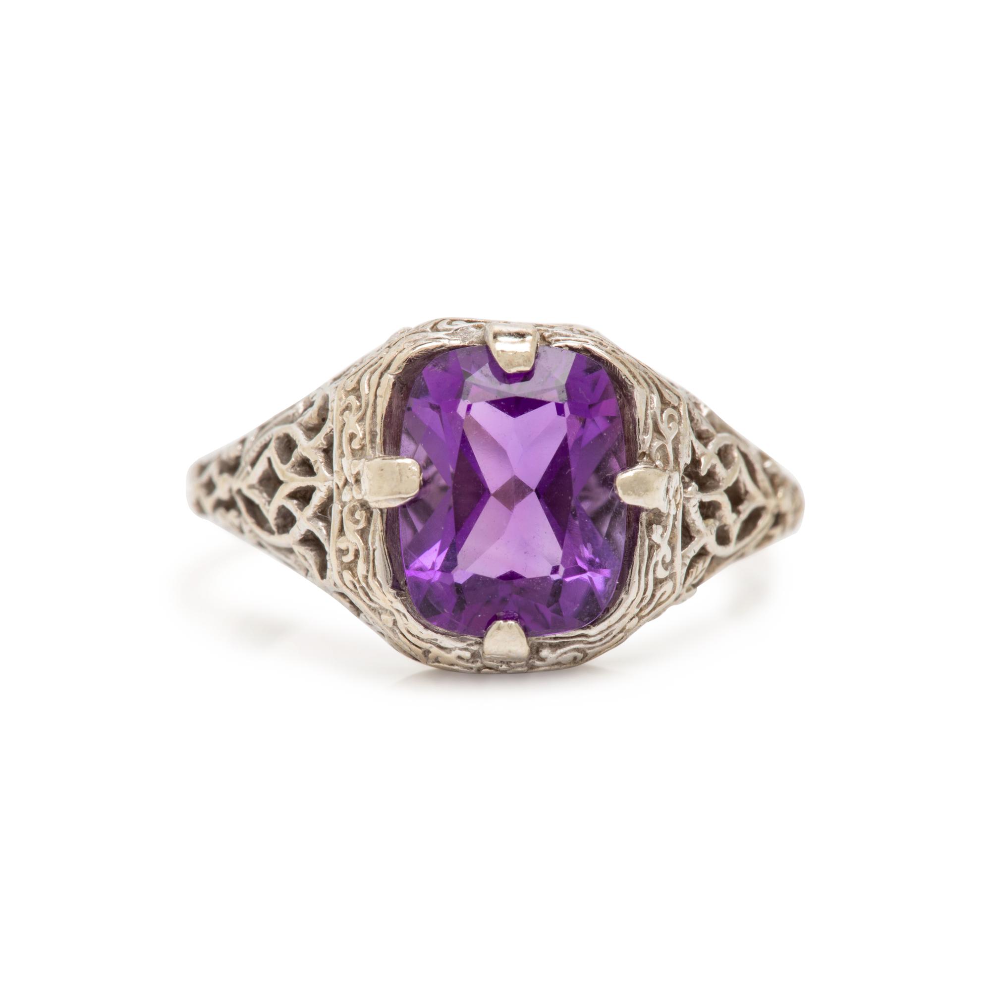 Amethyst and White Gold Pendant Necklace and Ring