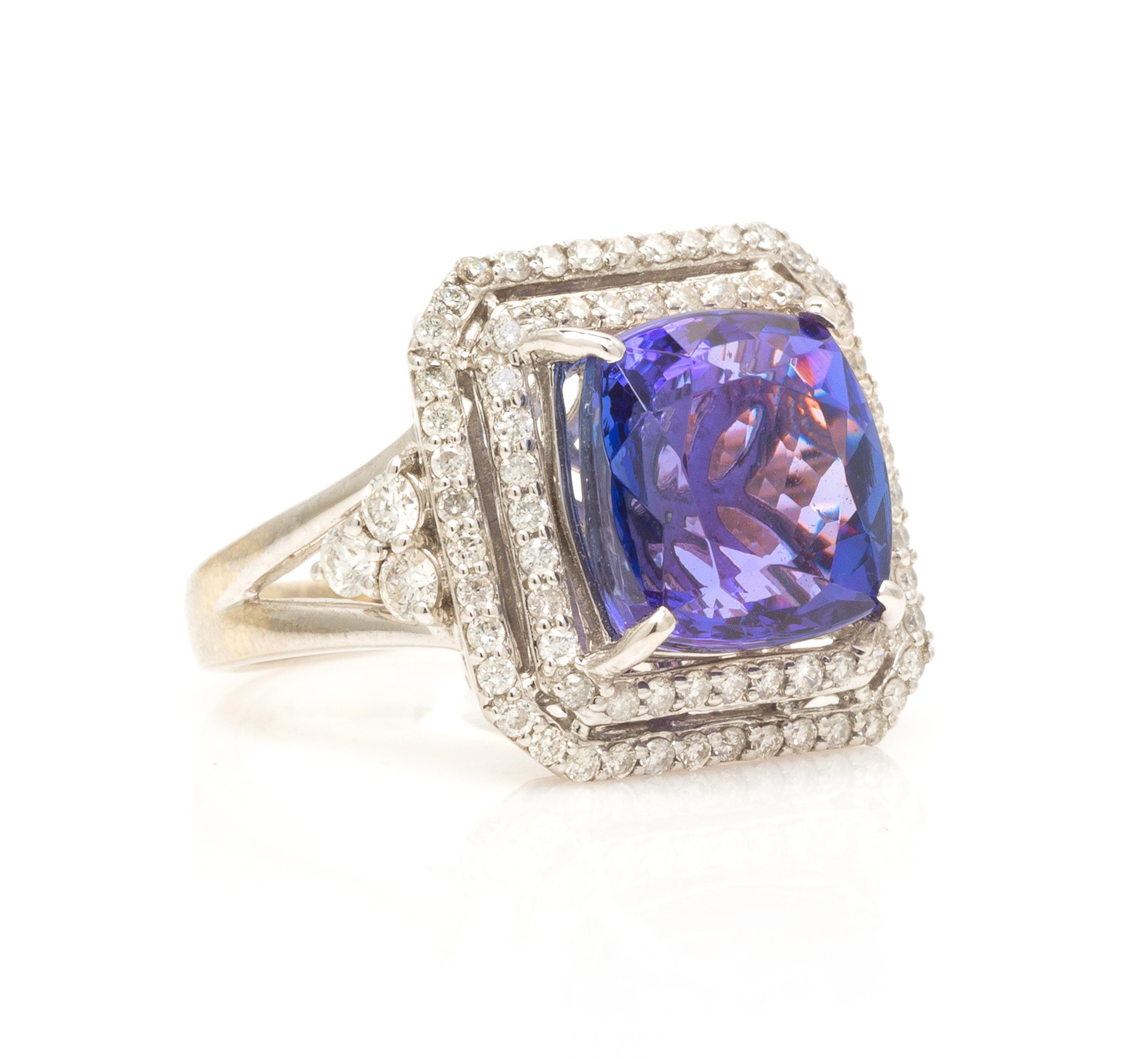 An 18 Karat White Gold, Tanzanite and Diamond Ring, 5.50 dwts.