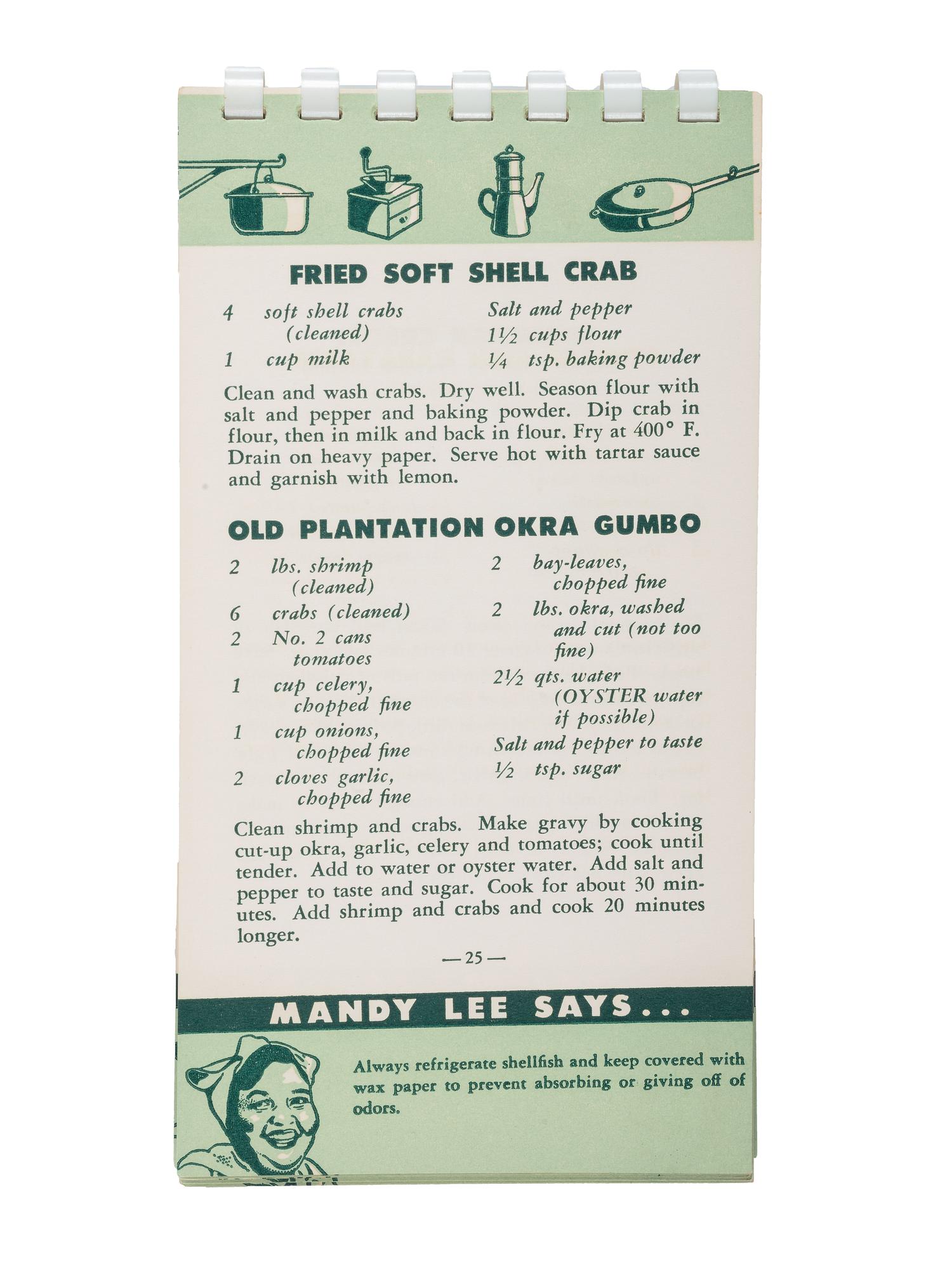 [COOKBOOKS]. PREVOST, Ruth (1917-1954). Mandy Lee's Recipes for Good New Orleans Dishes . [Louisiana]: N.p., ca 1950-1954.