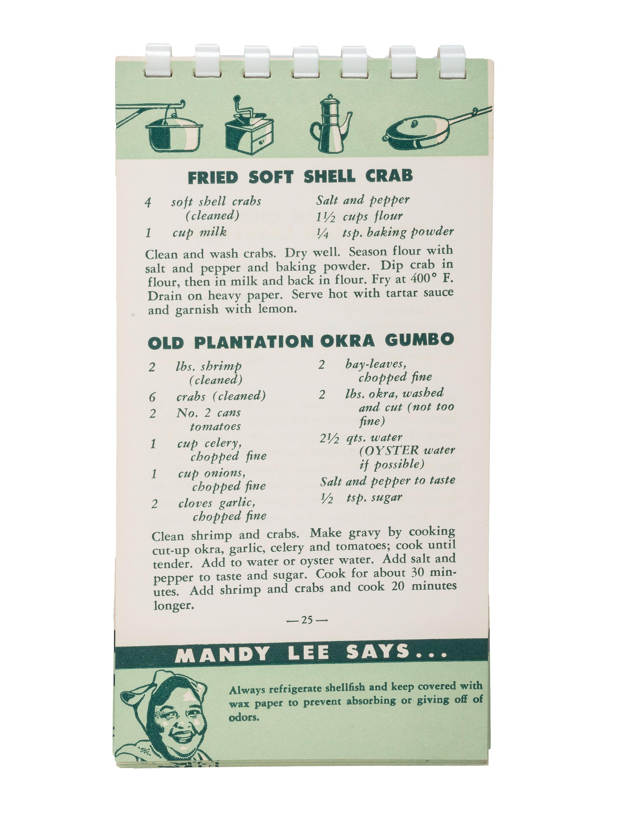 [COOKBOOKS]. PREVOST, Ruth (1917-1954). Mandy Lee's Recipes for Good New Orleans Dishes . [Louisiana]: N.p., ca 1950-1954.