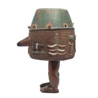 An Ashanti Carved and Gouged Painted Wood Breasted Drum