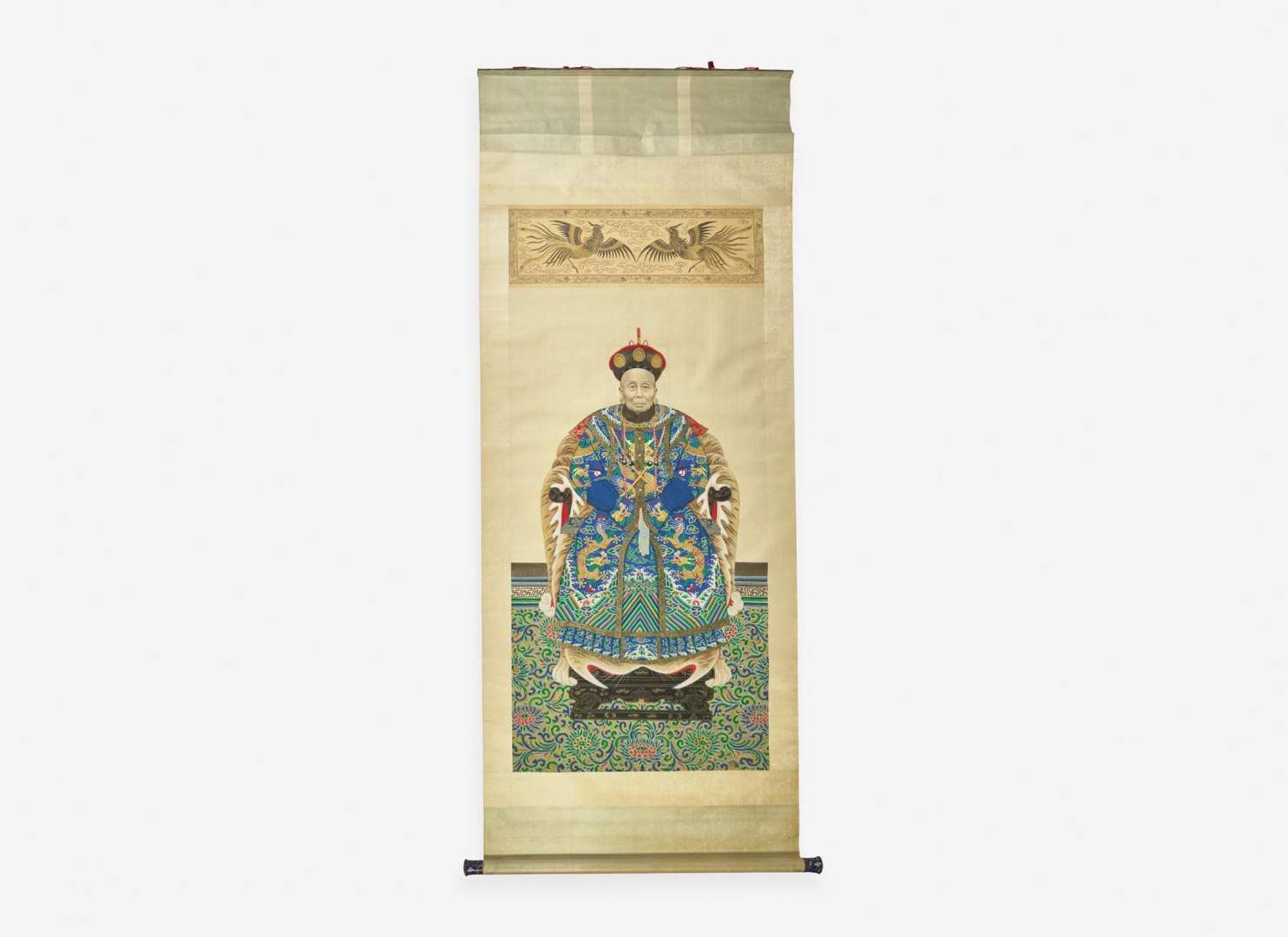 An impressive and large Chinese portrait of a member of the Imperial Court, Qing dynasty 皇室成員祖先畫 清