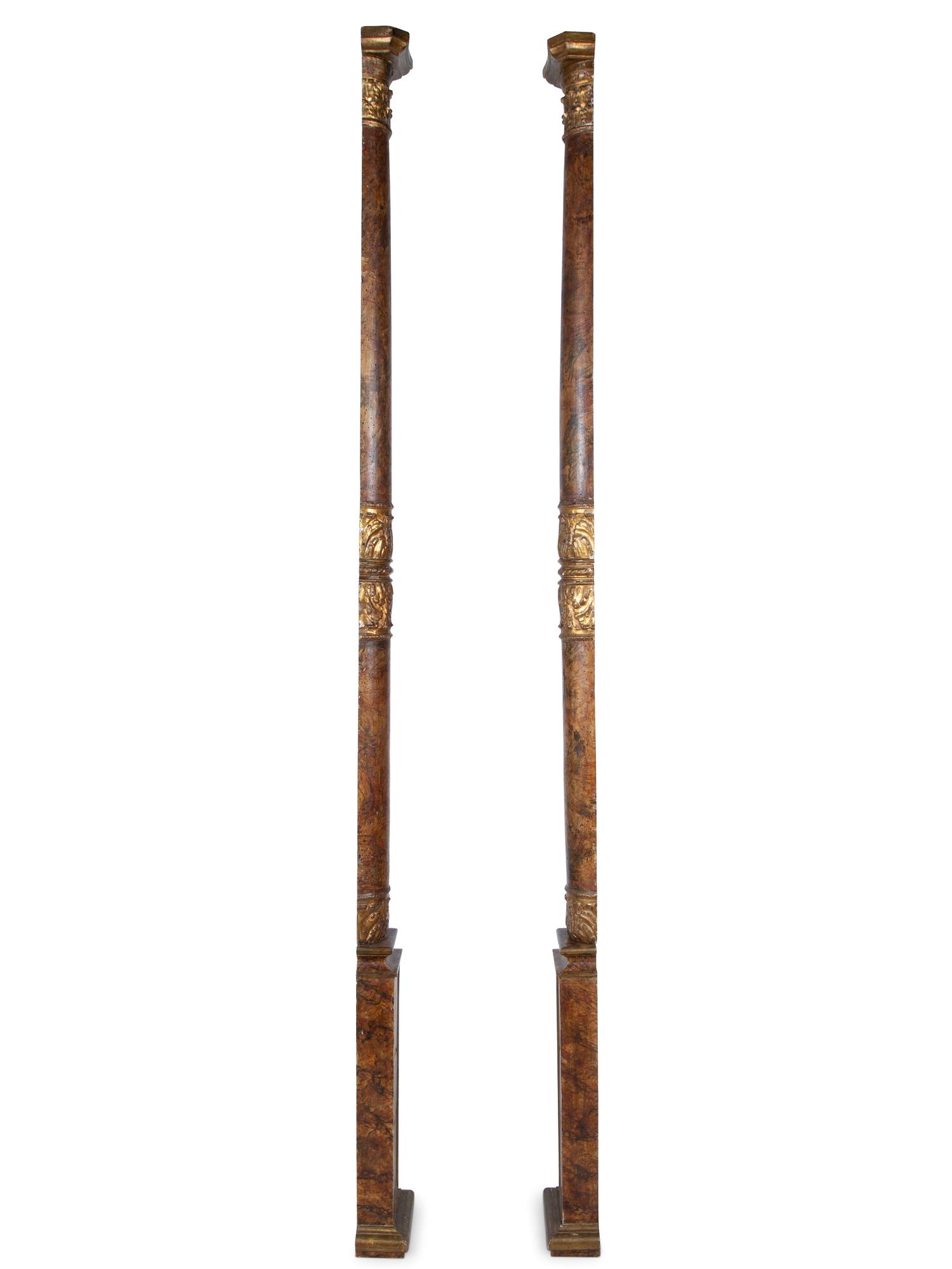 A Pair of Italian Painted and Parcel Gilt Pilasters — 18TH/19TH CENTURY