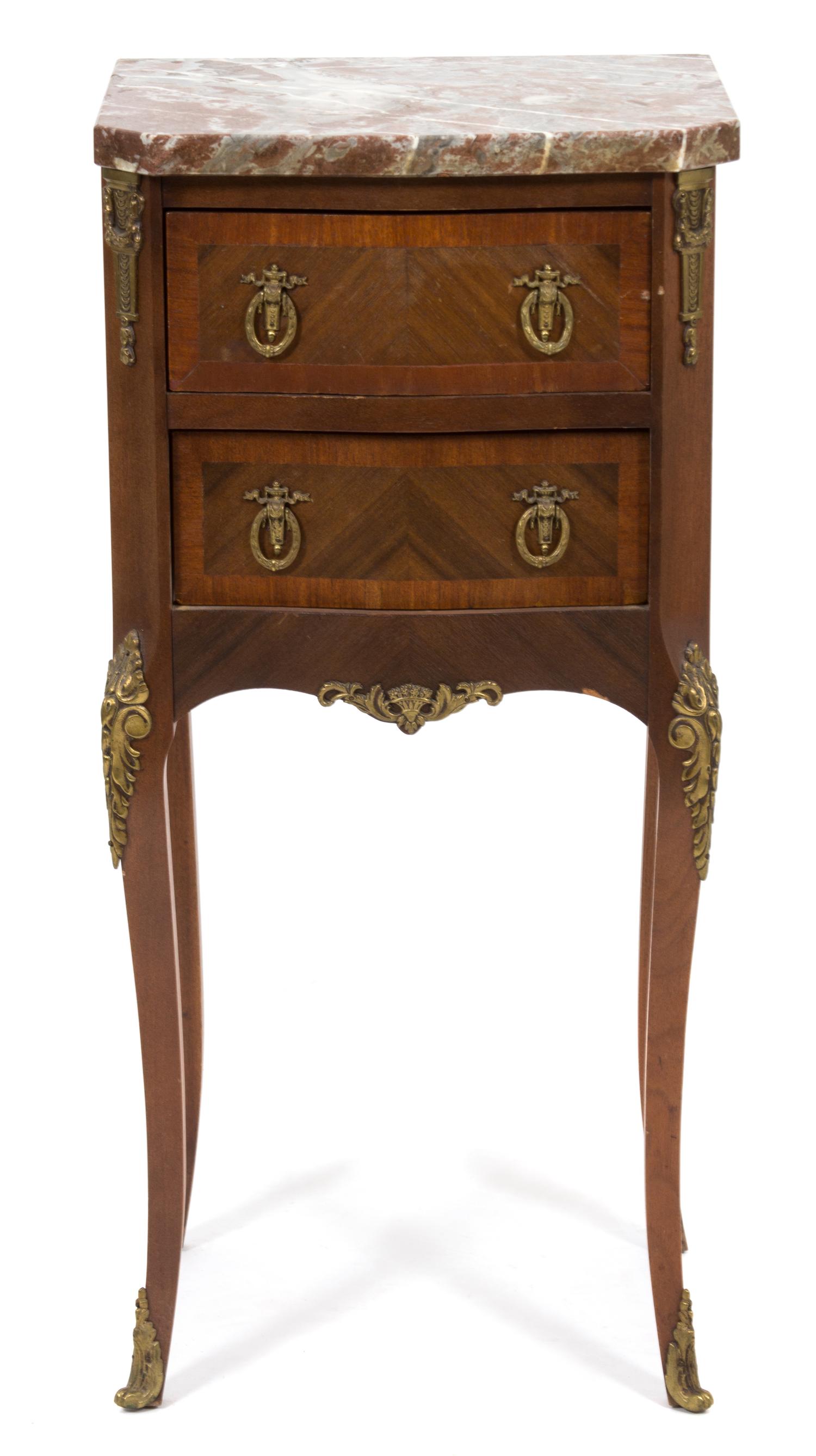 A Louis XVI Style Marble Top Side Cabinet Height 29 x width 13 1/2 x depth 11 1/4 inches. — 19TH CENTURY
