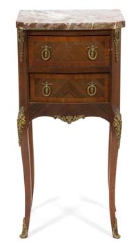 A Louis XVI Style Marble Top Side Cabinet Height 29 x width 13 1/2 x depth 11 1/4 inches. — 19TH CENTURY