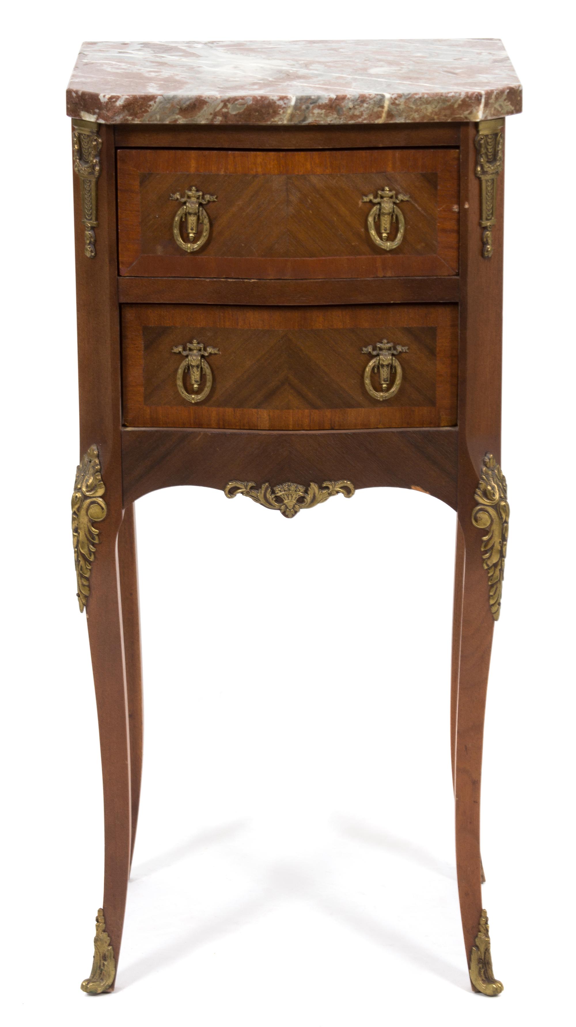 A Louis XVI Style Marble Top Side Cabinet Height 29 x width 13 1/2 x depth 11 1/4 inches. — 19TH CENTURY